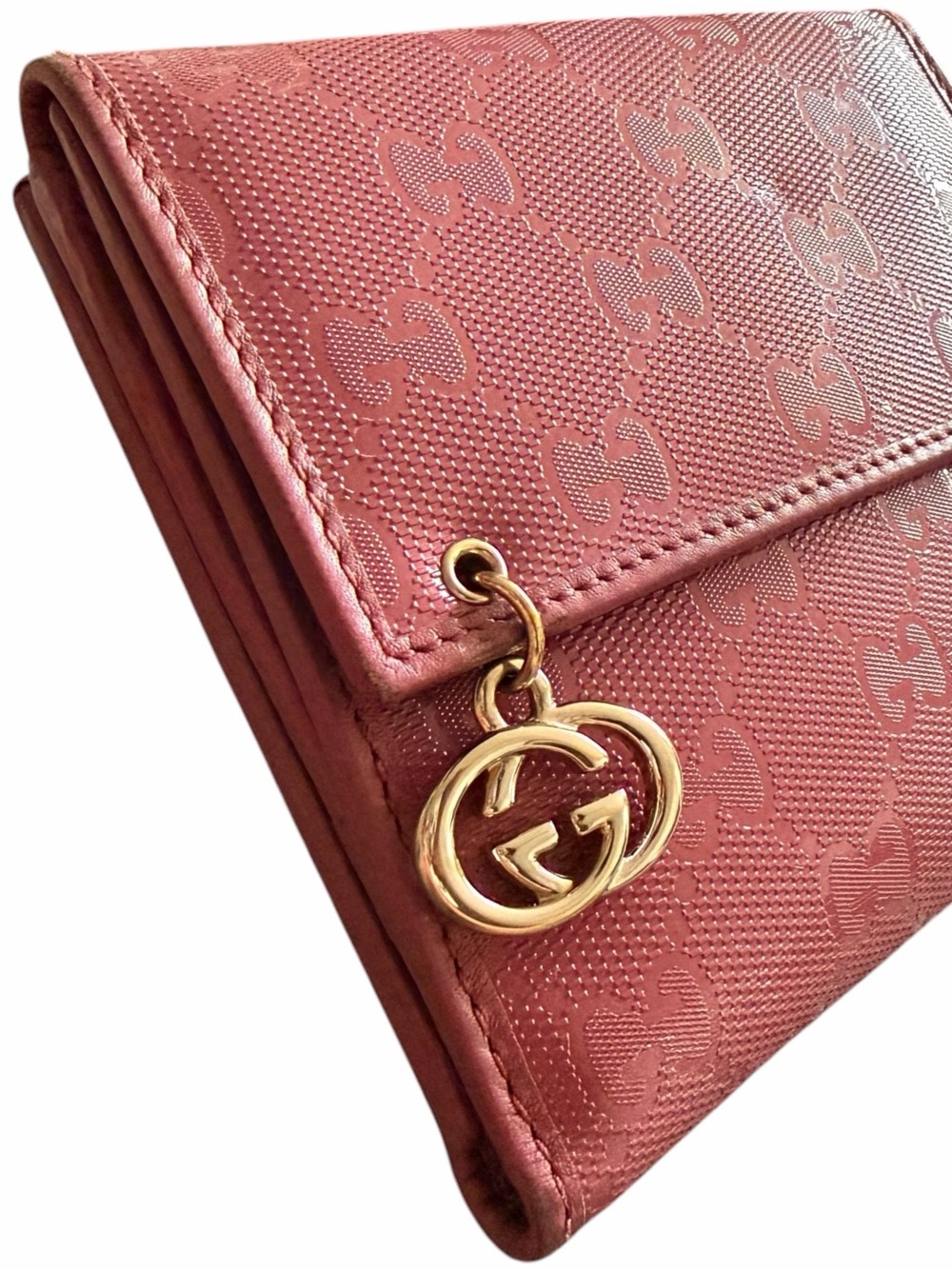 AUTHENTIC Gucci Rose Pink GG Embossed Leather Wallet- FREE COA - Picture 4 of 10